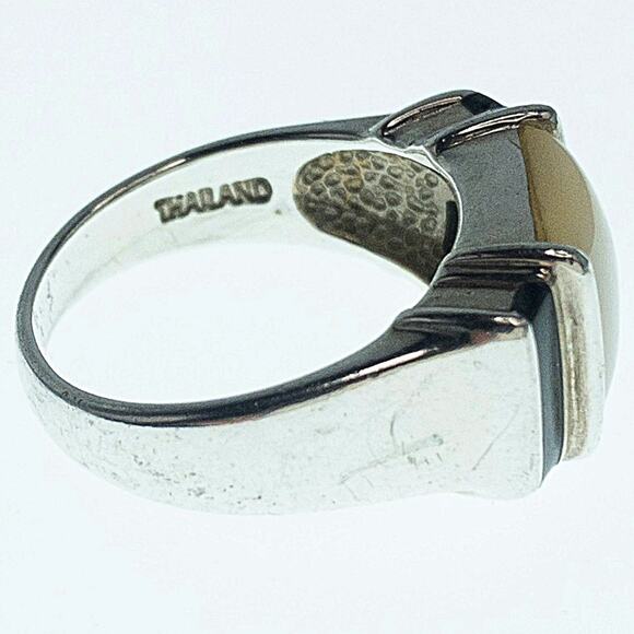 925 Sterling Silver Mother of Pearl & Onyx Inlay Ring Size 7 - Picture 4 of 10